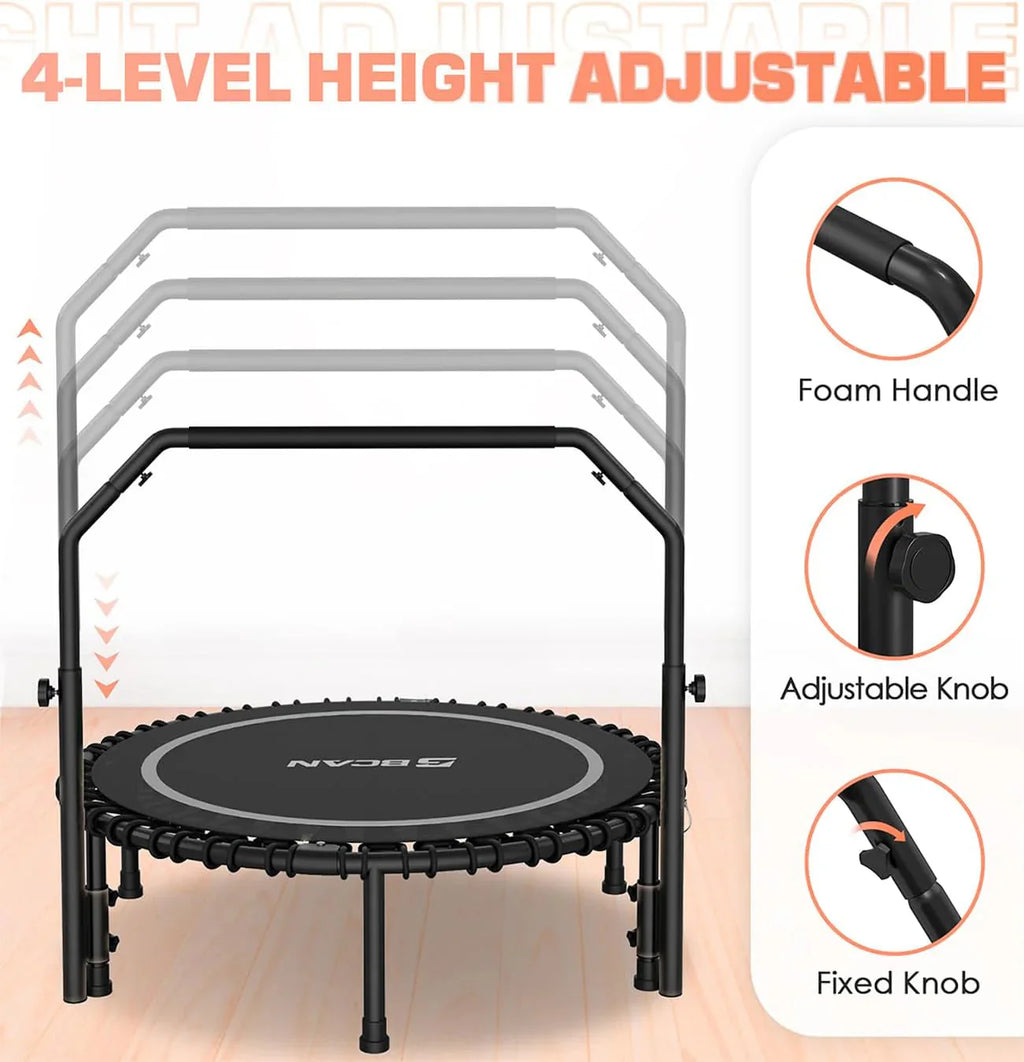 BCAN 450/550 LBS Foldable Mini Trampoline, 40"/48" Fitness Trampoline with Bungees, U Shape Adjustable Foam Handle, Stable & Quiet Exercise Rebounder for Adults Indoor/Outdoor Workout - image 56