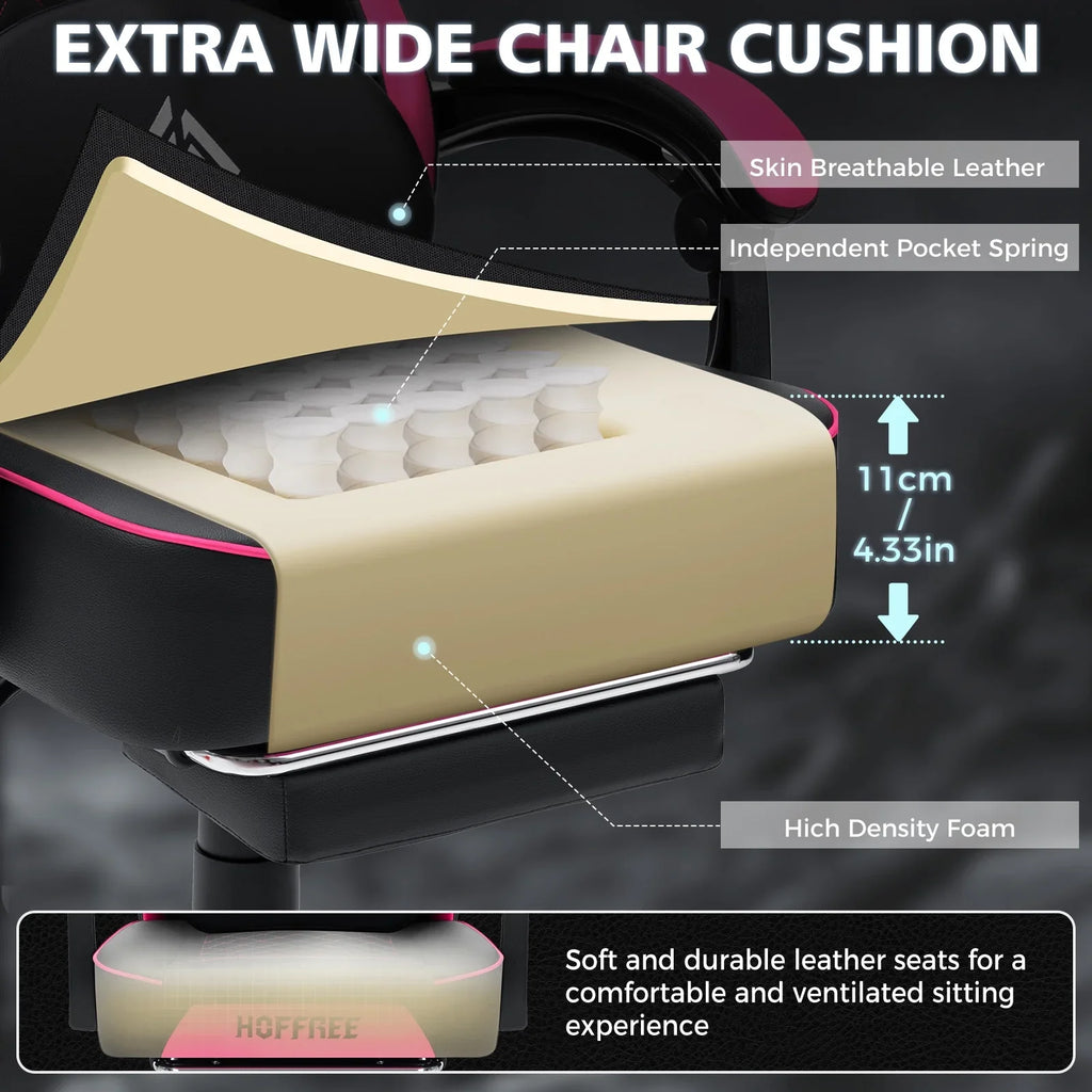 Hoffree Gaming Chair with Massage and Footrest Big and Tall Gamer Chair with Headrest and Lumbar Support PU Computer Game Chair for Adults Office - image 38