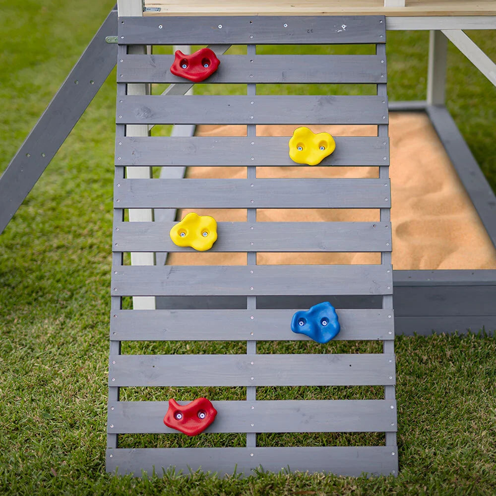 ROVO KIDS Wooden Tower Cubby House with Slide, Sandpit, Climbing Wall, Noughts & Crosses - image 2
