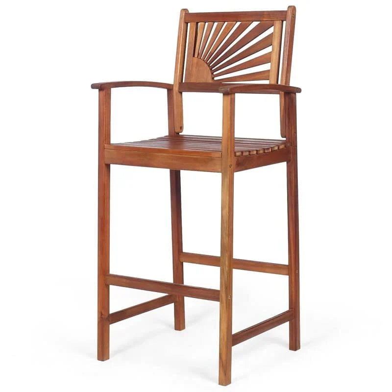 2 Pack Acacia Wood Bar Stools Outdoor Patio Bar Chairs With Sunflower Backrest Amp Curved Armrests - Comfortable And Ergonomi