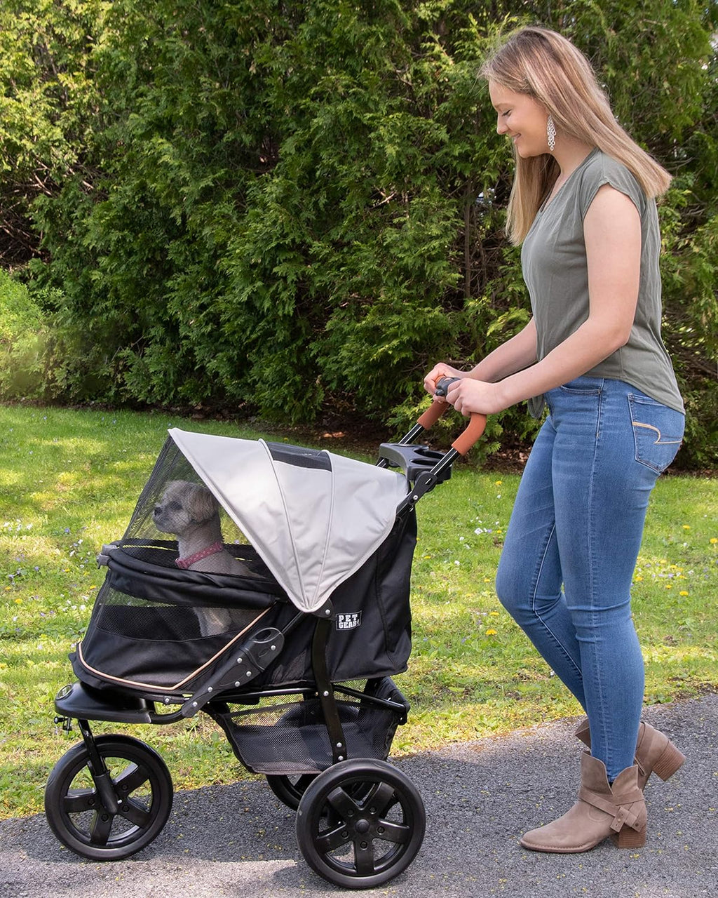 Pet Gear No-Zip AT3 Pet Stroller for Cats/Dogs, Zipperless Entry, Easy One-Hand Fold, Jogging Tires, Removable Liner, Cup Hol