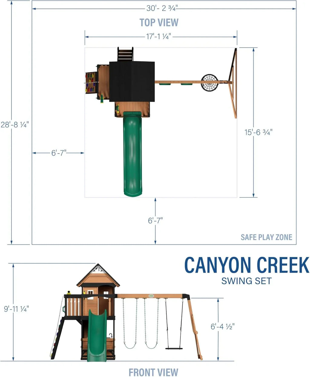 Backyard Discovery Canyon Creek Cedar Wood Swing Set with Wave Slide, Clubhouse, Play Kitchen, Picnic Area, Belt Swings, Web 
