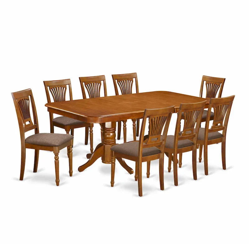 East West Furniture 9-Piece Saddle Brown Kitchen Dining Set - Rectangular Table with 8 Chairs (Various Seat Options) - image 2