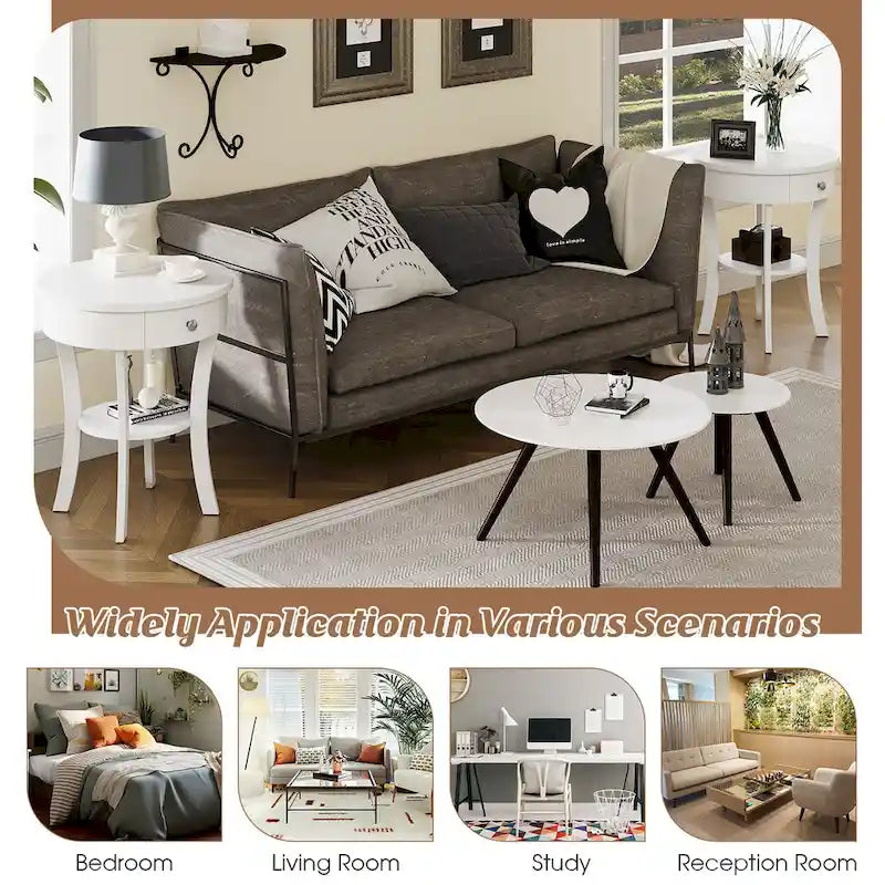 Costway Round 2-Tier Side Table - Versatile Nightstand for Bedroom and Living Room - image 11