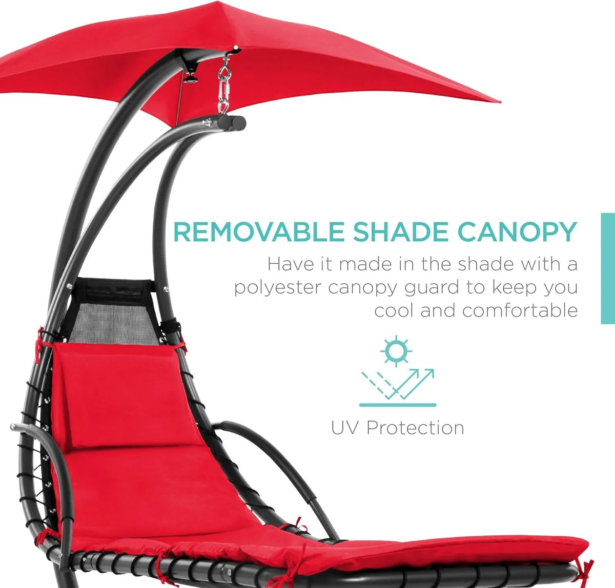 Best Choice Products Outdoor Hanging Curved Steel Chaise Lounge Chair Swing w/Built-in Pillow and Removable Canopy - Charcoal