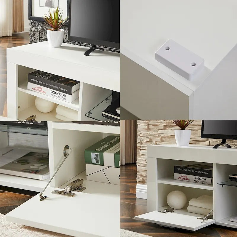 Contemporary LED TV Stand Media Console with Illuminated Features - High Gloss Finish, 51L x 14W x 16H inches - image 12