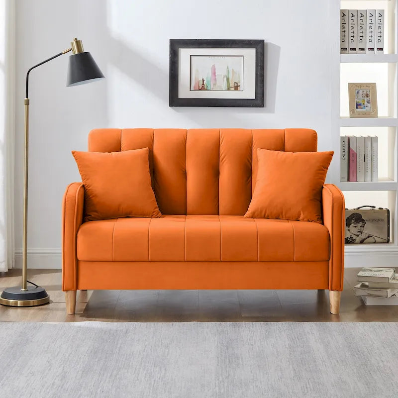 Contemporary Velvet Tufted Loveseat for Small Living Spaces - Beige Upholstered Sofa - image 6