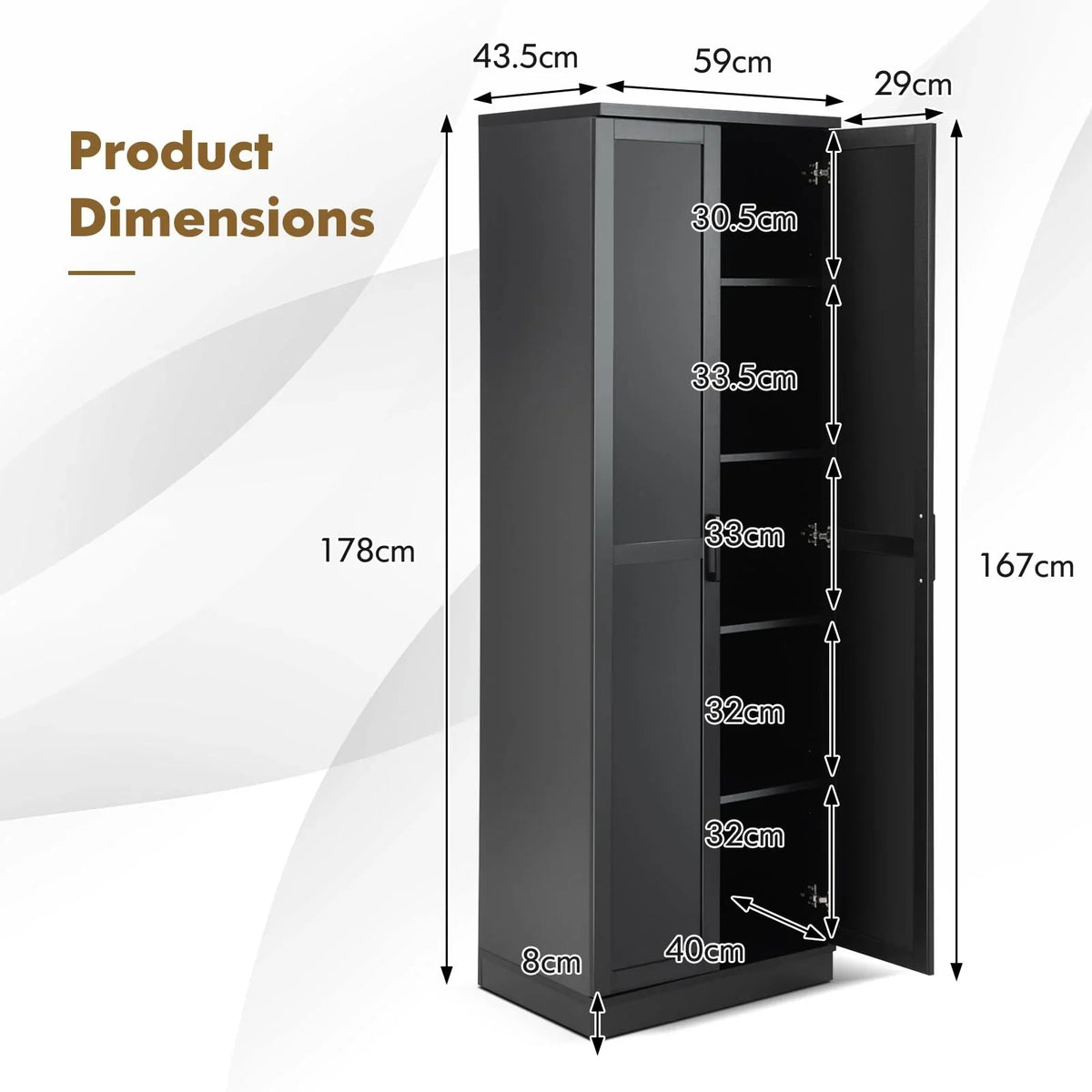 Giantex 178 cm Kitchen Pantry Cabinet, Utility Storage Cabinet w/ 2 Doors & 5 Shelves - image 7