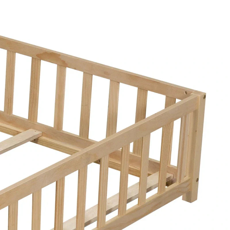 Kids' Full-Size Wooden Floor Bed with Fence and Door - image 25