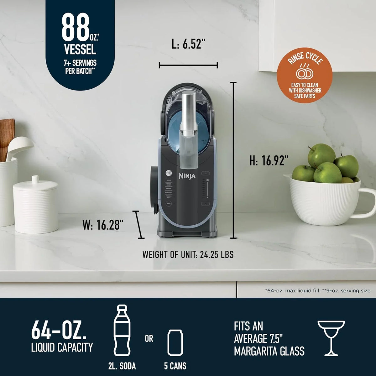 SLUSHi with RapidChill Technology, 88 oz. Frozen Drink & Slushie Machine, 5 Preset Programs, Margaritas, Frappés, and More, P