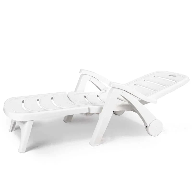 Rolling Folding Plastic Pool Lounge Chair With Armrests 5 Position Outdoor Sun Lounger Patio Deck Chair Beach Chair - Comfort