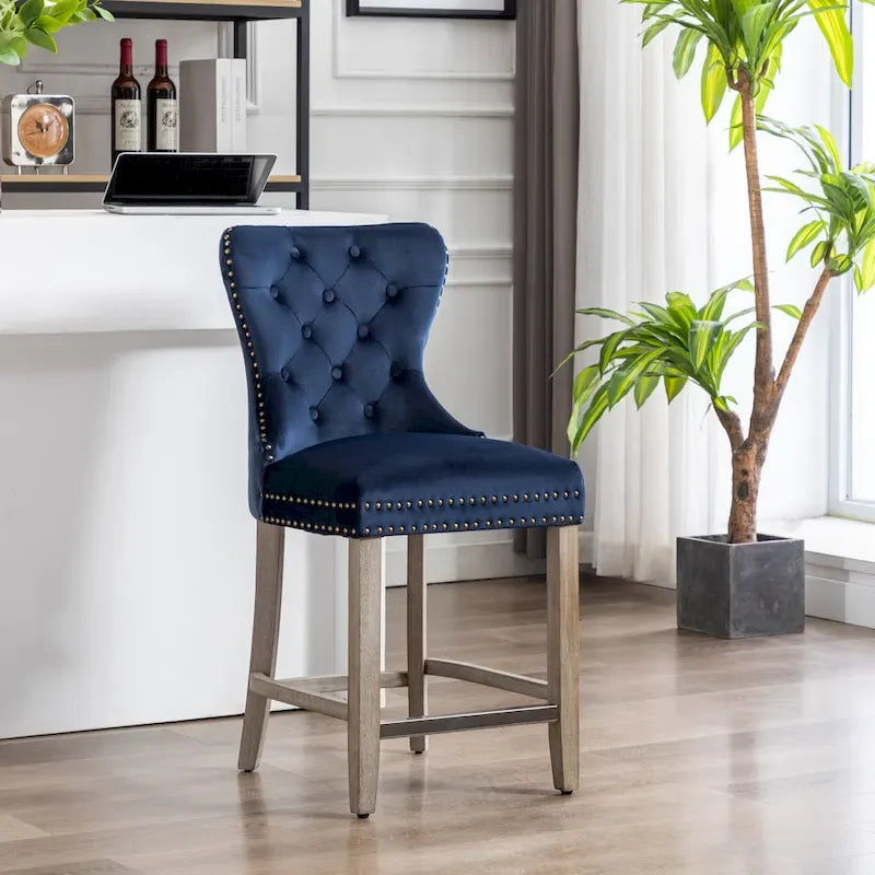 Carter 24-Inch Wingback Tufted Counter Stool with Antique Grey Legs and Nailhead Trim - image 7