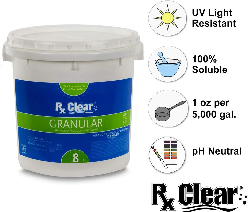 Clear Stabilized Granular Chlorine | One 50-Pound Bucket | Use As Bactericide, Algaecide, and Disinfectant in Swimming Pools 