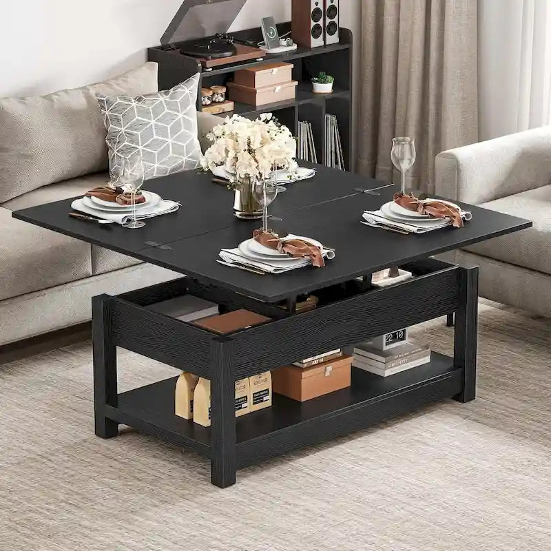 Moasis Farmhouse Lift-Top Coffee Table with Expandable Surface, Hidden Storage, and Shelf for Living Room - image 6