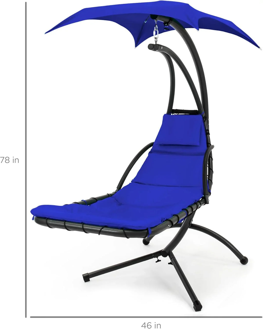 Best Choice Products Outdoor Hanging Curved Steel Chaise Lounge Chair Swing w/Built-in Pillow and Removable Canopy - Charcoal