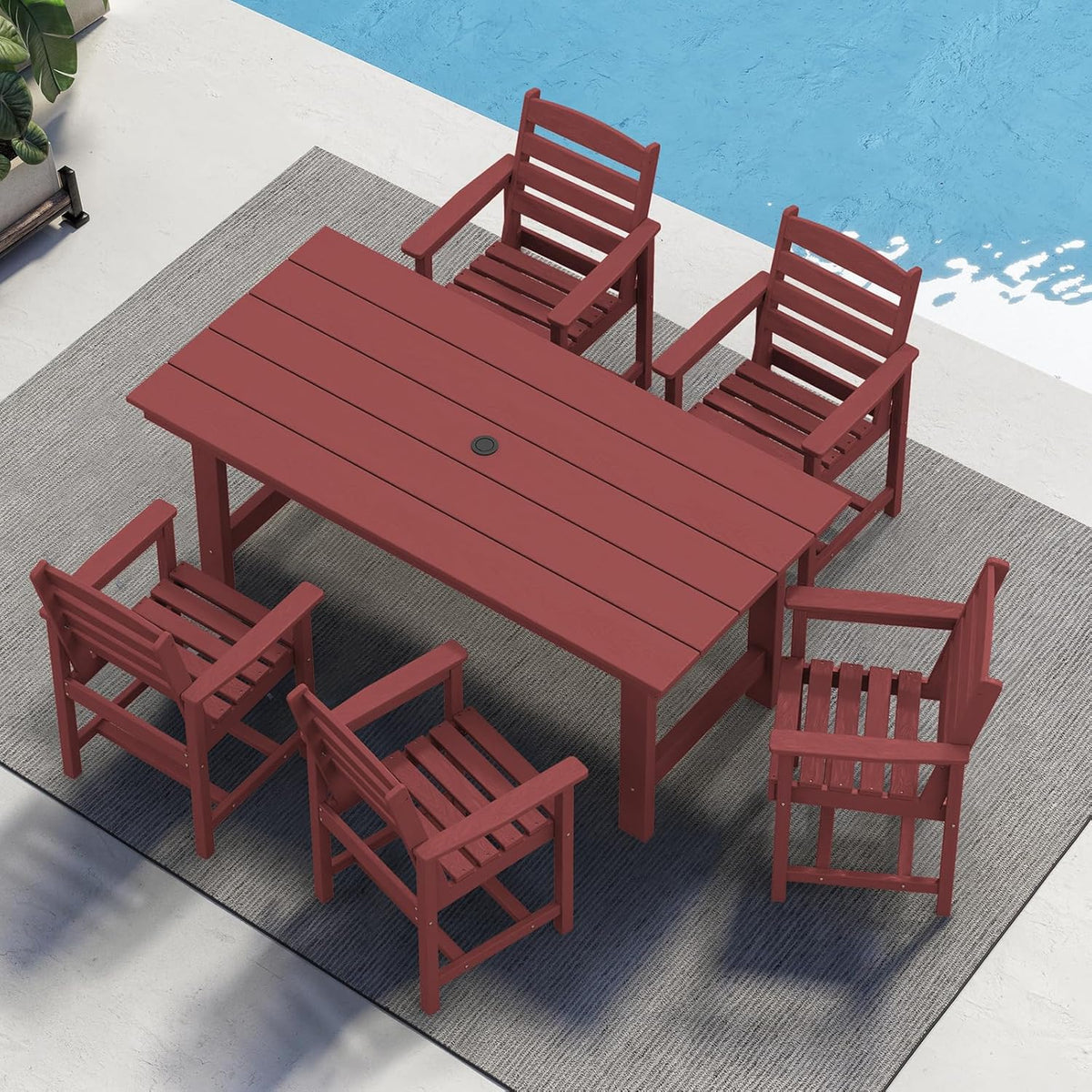 SERWALL 7-Piece Patio Table Set, Outdoor HDPE Dining Furniture with Umbrella Hole, All Weather Table and Chairs for Lawn, Garden, Poolside, Aruba - image 91