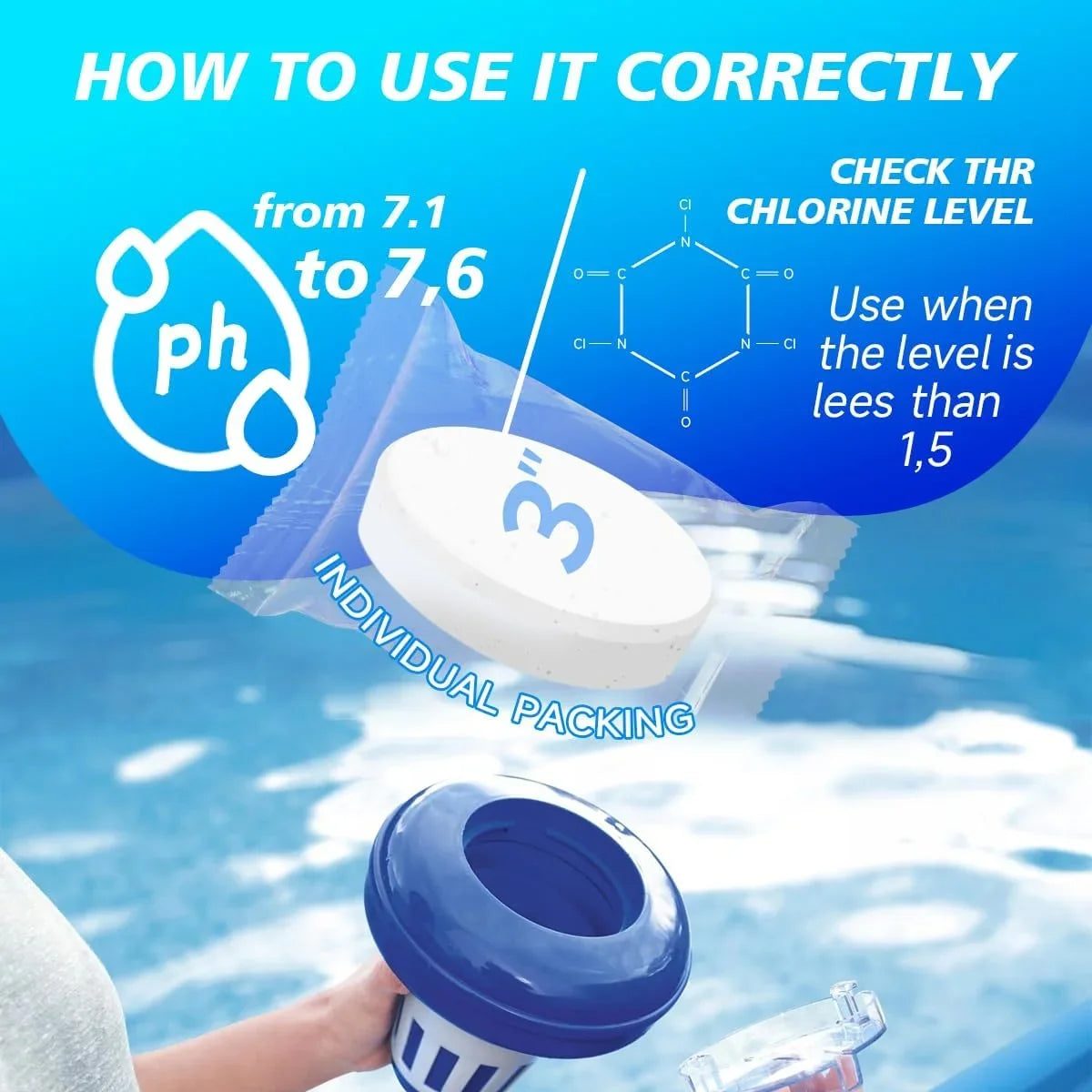 50 lb Pool & Spa Chlorine Tablets Pool Supplies 50 Pounds 3 in Chlorine Stabilizer Hot Tubs Bathtub Chlorinating Tablets - image 6