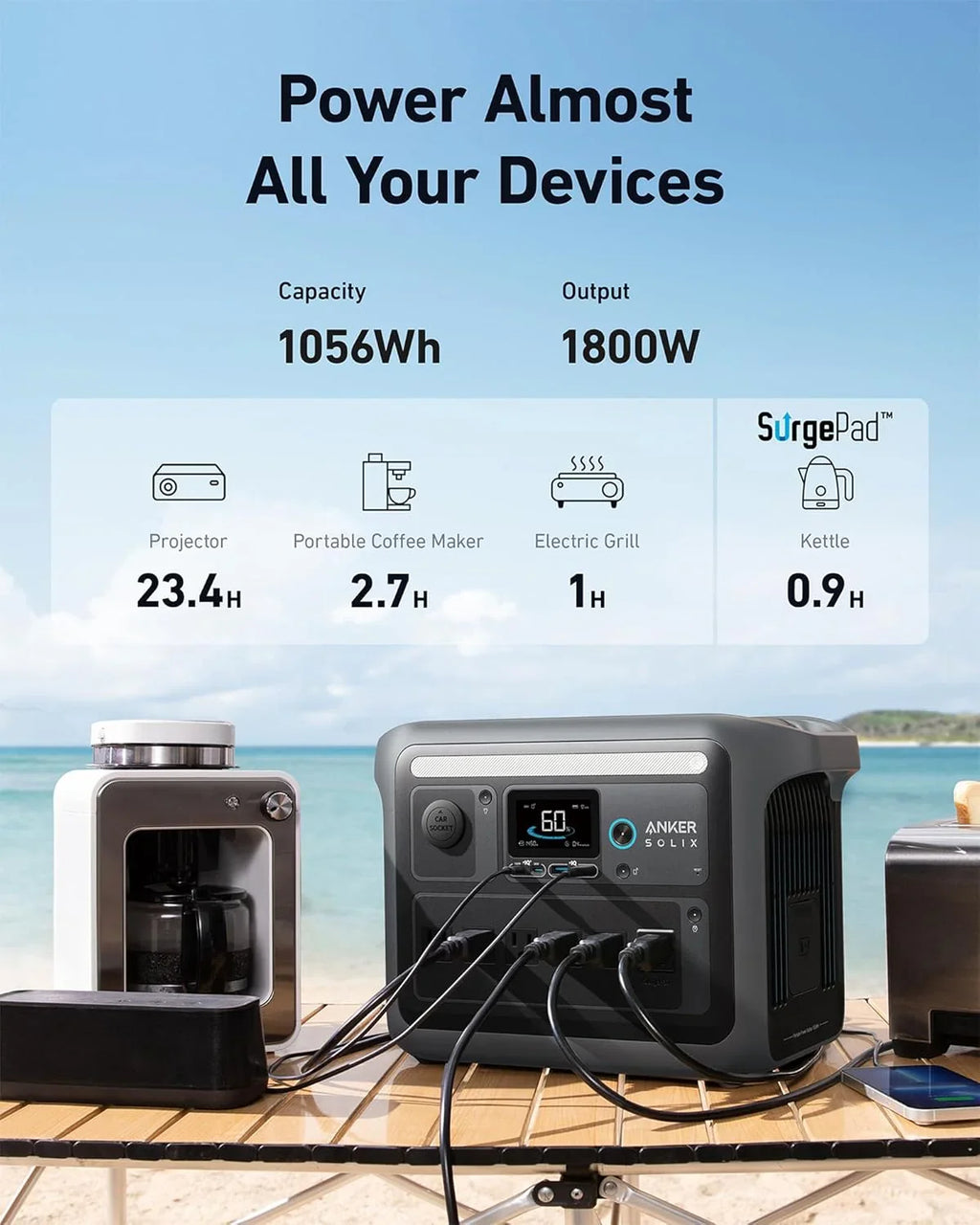 SOLIX C1000 Portable Power Station with 200W Solar Panel, 1800W Solar Generator, 1056wh LFP (LiFePO4) Battery, 6 AC Outlets, 