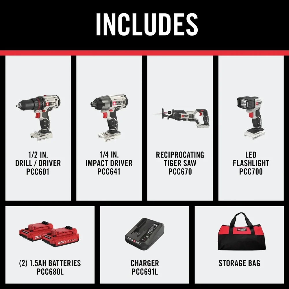 Porter Cable 20V MAX Cordless 4 tool Combo Kit 20 volt - image 2