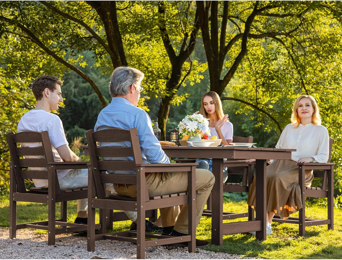 SERWALL 7-Piece Patio Table Set, Outdoor HDPE Dining Furniture with Umbrella Hole, All Weather Table and Chairs for Lawn, Garden, Poolside, Aruba - image 11