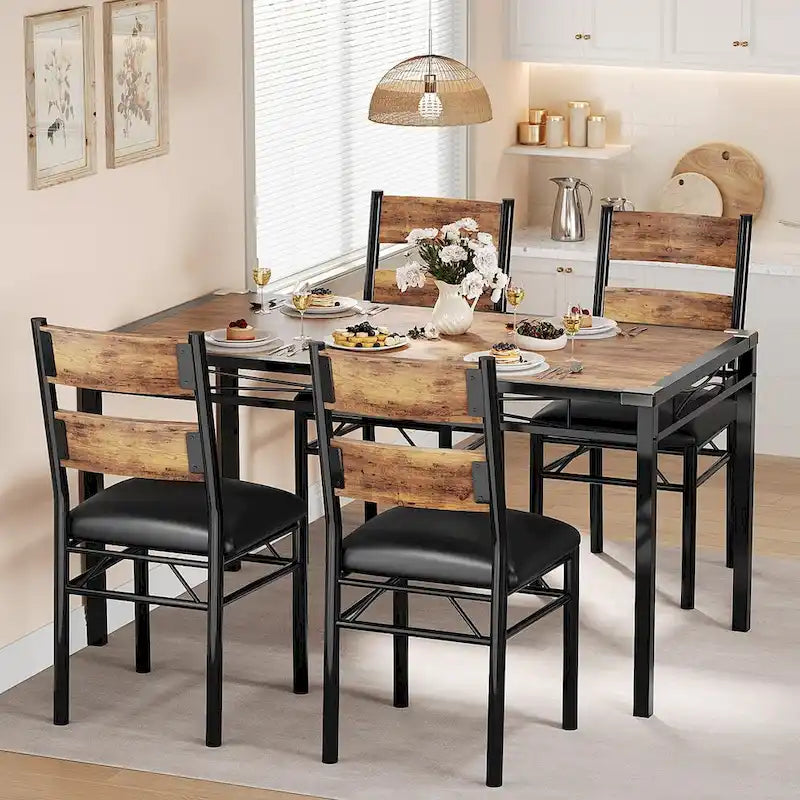 Wooden Dining Table Set with Upholstered Chairs for Kitchen - image 1