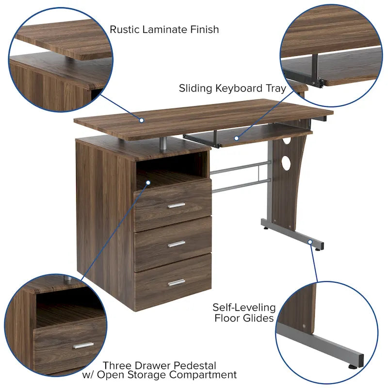 3-Drawer Pedestal Computer Desk with Keyboard Tray - image 19