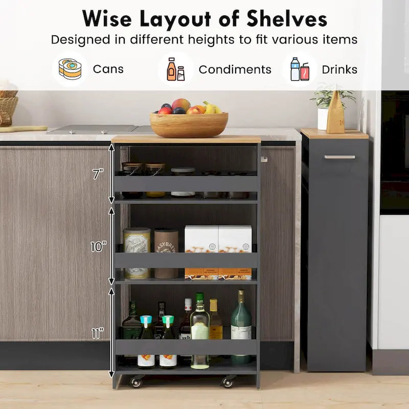 Costway 4-Tier Slim Rolling Kitchen Cart with Wheels - 8 Storage Compartments - image 33