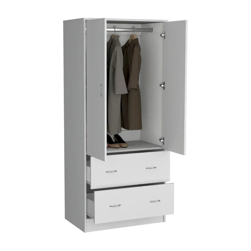 30.9-Inch Contemporary Double-Door Armoire with Two Drawers and Hanging Rod for Bedroom Storage - image 8