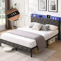 Upholstered Queen Bed Frame with Built-in Charging Station and LED Lights - Sturdy Platform Design with Heavy Metal Slats, No Box Spring Required - image 1