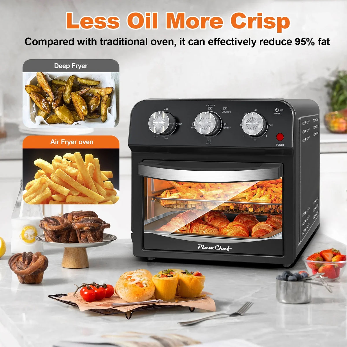PlumChef 13 Quart 4 Slices Air Fryer Convection Toaster Oven, 1500W, 7 in 1 Multifunction with Roast, Bake, Grill, Broil, Toast, Dehydrate, Defrost - image 27