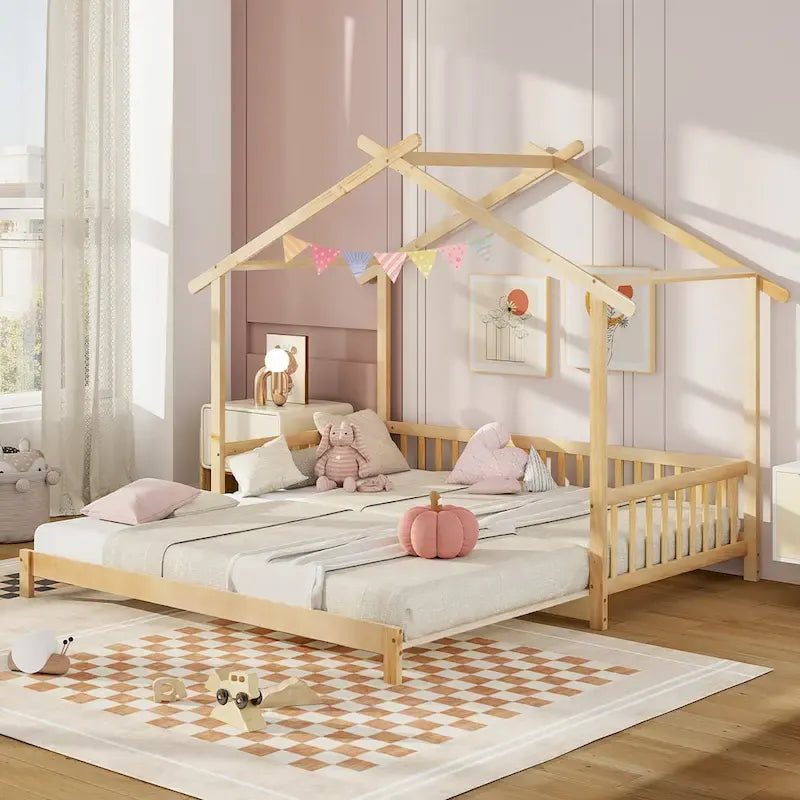 Gymax Twin to King Wooden House Bed Daybed with Safety Rails & Customizable Design - image 19