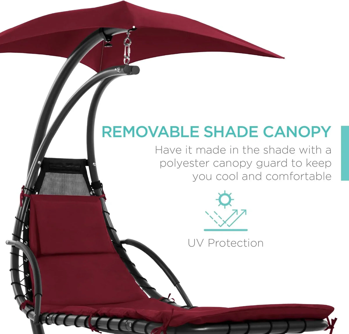 Best Choice Products Outdoor Hanging Curved Steel Chaise Lounge Chair Swing w/Built-in Pillow and Removable Canopy - Charcoal