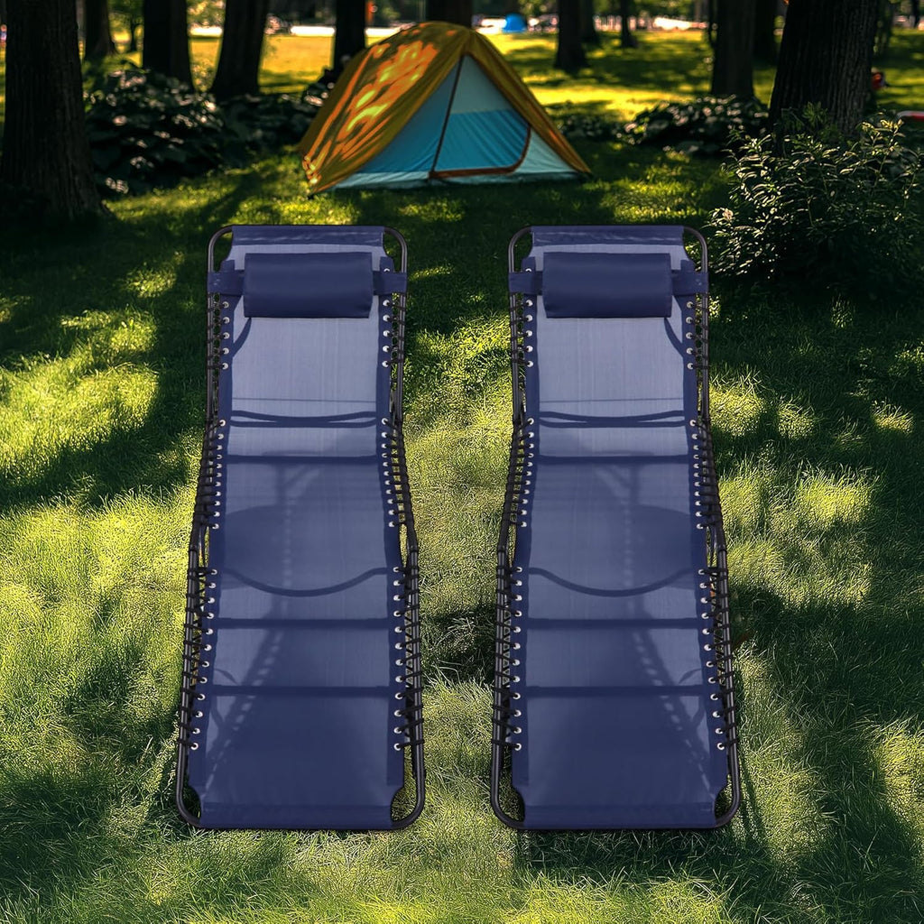 Unovivy Outdoor Chaise Lounge Chairs Set of 2, Portable Folding Pool Lounge Chair with 5-Position Reclining Back, Teslin Tann