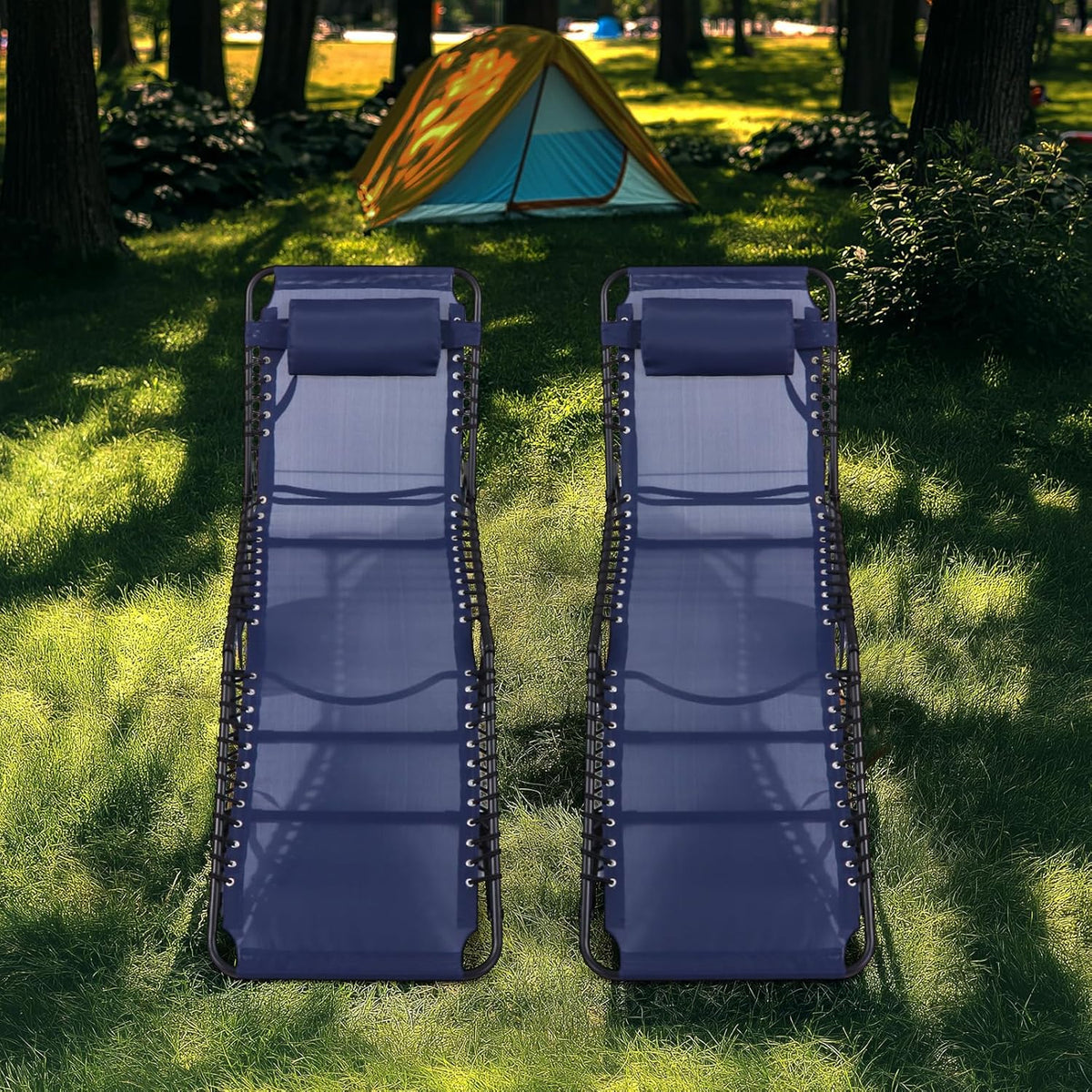Unovivy Outdoor Chaise Lounge Chairs Set of 2, Portable Folding Pool Lounge Chair with 5-Position Reclining Back, Teslin Tann