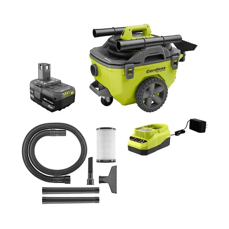 ONE  18V Cordless 6 Gal. Wet/Dry Vacuum Kit with 4.0 Ah Battery, Charger and Vacuum Accessories P770KN