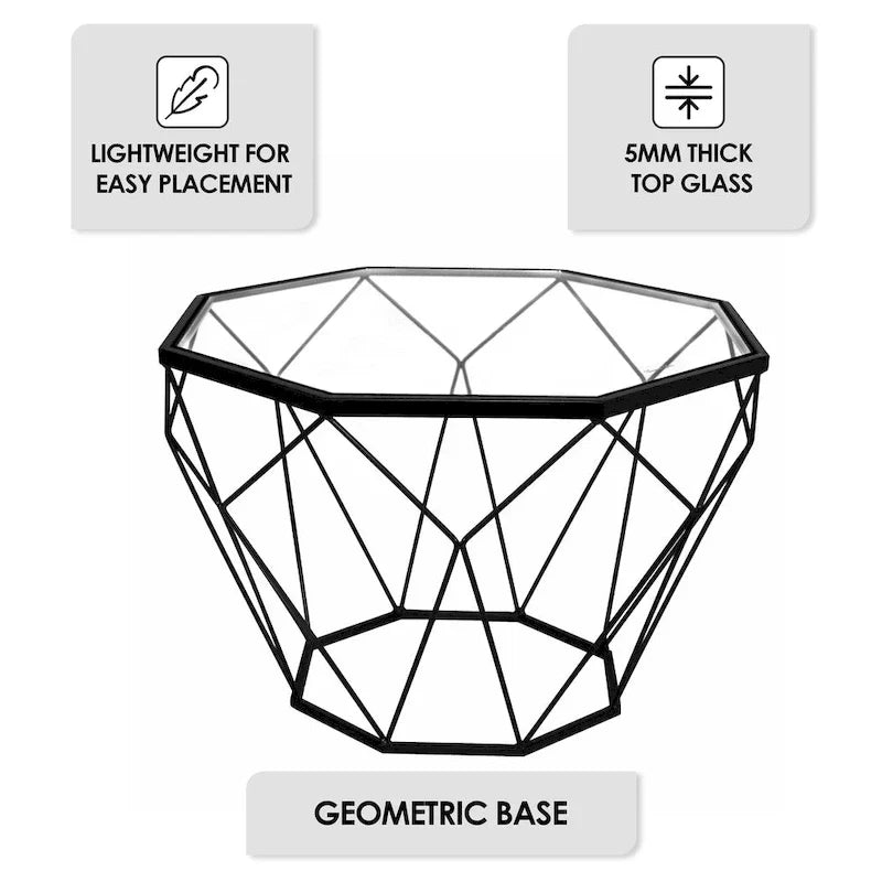 Malibu 22 Modern Octagonal Coffee Table with Tempered Glass Top and Durable Metal Geometric Base for Living Room or Office - image 39