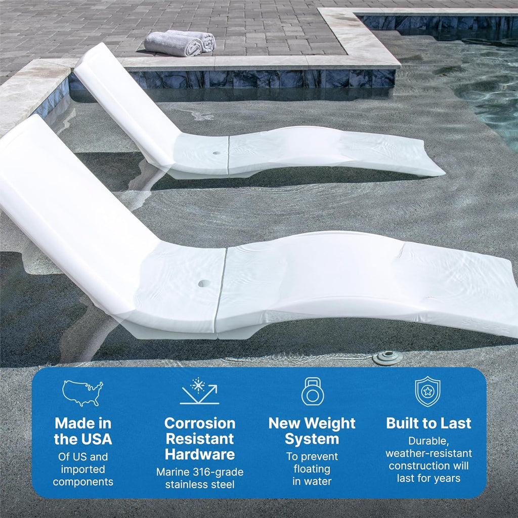 Pool Lounger, Fade-Resistant, Waterproof Patio Furniture, Pool Lounge Chair for Sun Shelf, Use in Pools with Shelves Up to 9-Inches Deep or Outside Pool Deck, Weighted, White - image 9