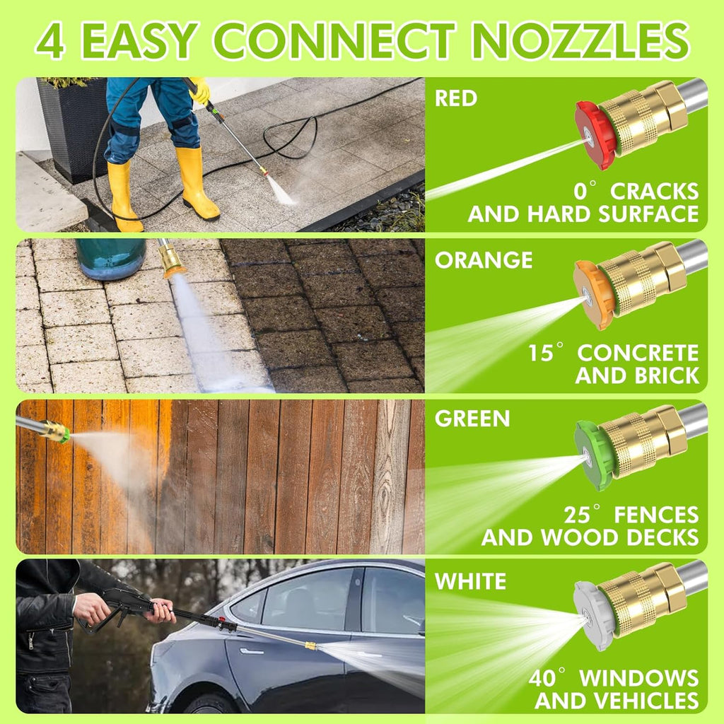 Electric high-pressure cleaning machine, foam sprayer, 4 quick-connect high-pressure nozzles, 2400 pounds/square inch 2.4 gal