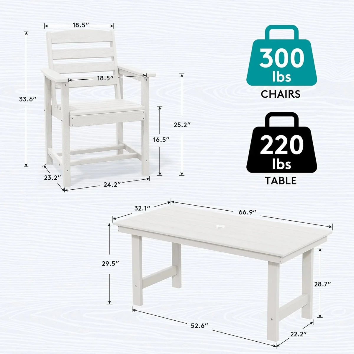 SERWALL 7-Piece Patio Table Set, Outdoor HDPE Dining Furniture with Umbrella Hole, All Weather Table and Chairs for Lawn, Garden, Poolside, Aruba - image 18