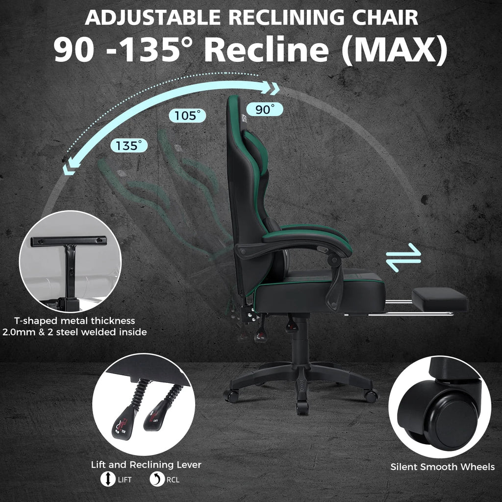 Hoffree Gaming Chair with Massage and Footrest Big and Tall Gamer Chair with Headrest and Lumbar Support PU Computer Game Chair for Adults Office - image 71