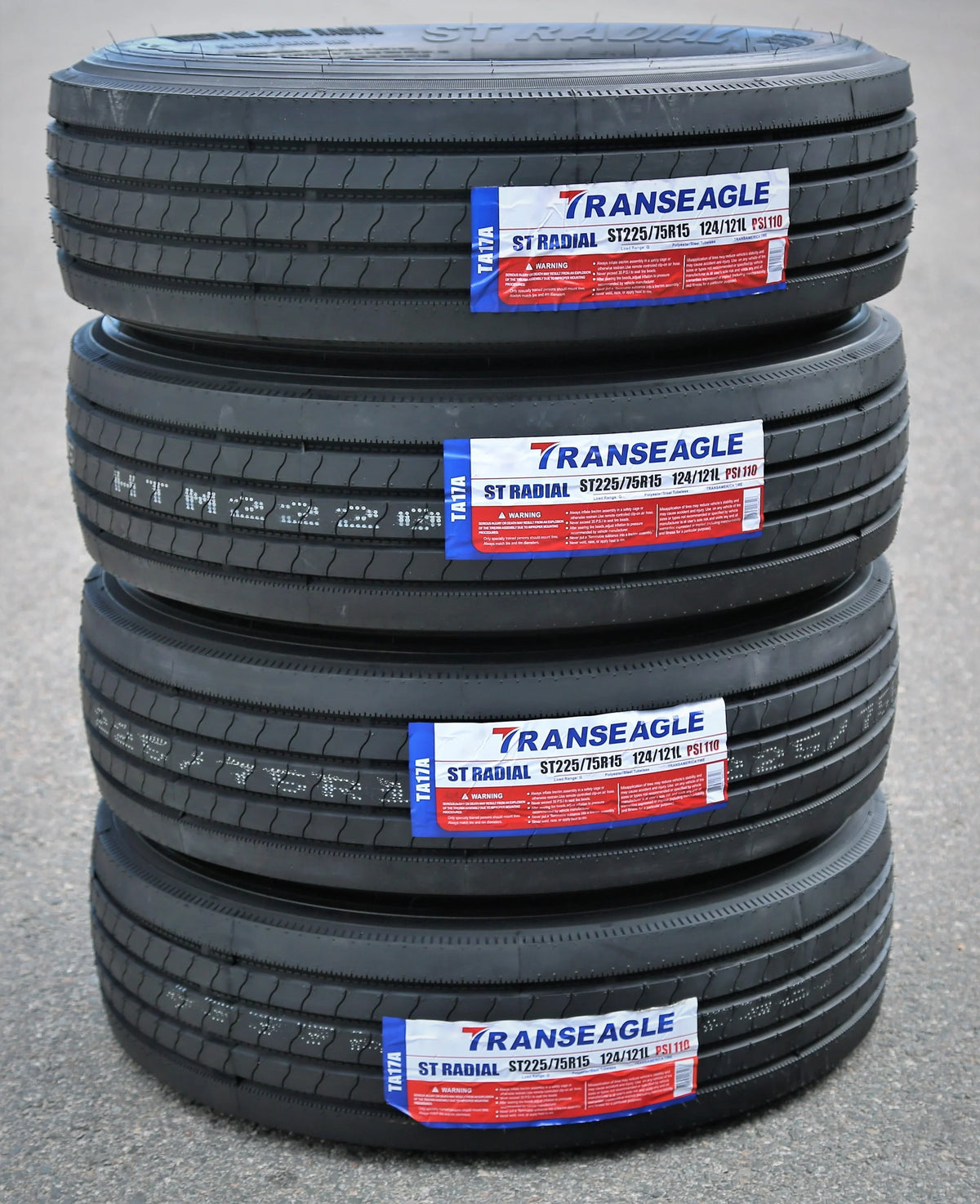 Set of 4 (FOUR) Transeagle All Steel ST Radial ST 225/75R15 Load G (14 Ply) Trailer Tires - image 1