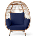 Ivory Wicker Egg Chair, Oversized Indoor Lounger, 440lb Capacity, Bohemian Style, Steel Frame, Cushions Included