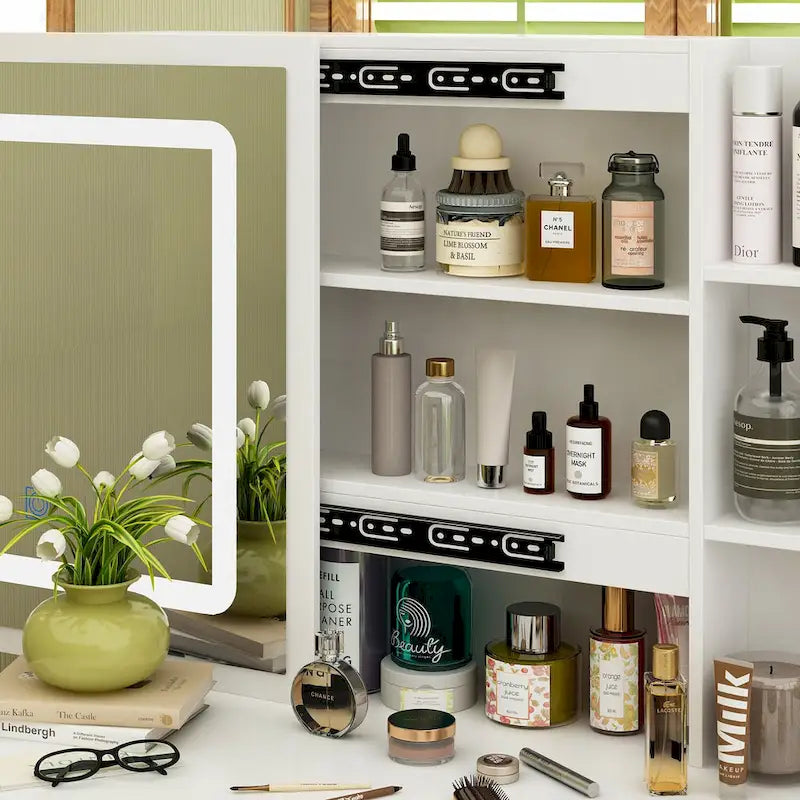 39.4-Inch Makeup Vanity Set with Stool and Touch Light Mirror - image 5