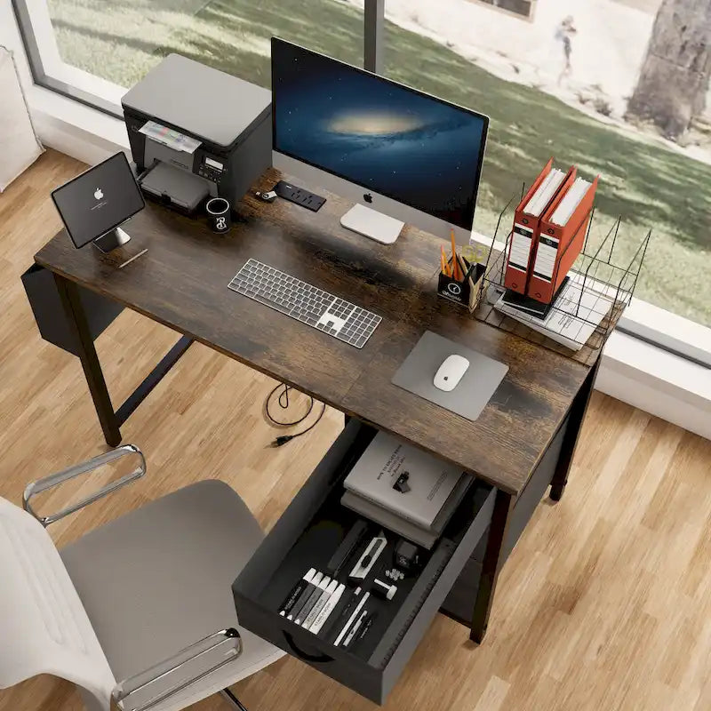 Contemporary Computer Desk with Built-in Charging Station and Versatile Reversible Storage Drawers for Home Office or Study - image 7