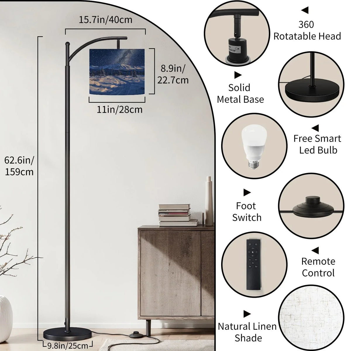 Arc Floor Lamp, 3 Color Temperatures Modern Floor Lamps Fall Autumn Maple Tree Forest Adjustable Tall Standing Reading Lamp with Linen Texture Shade - image 31