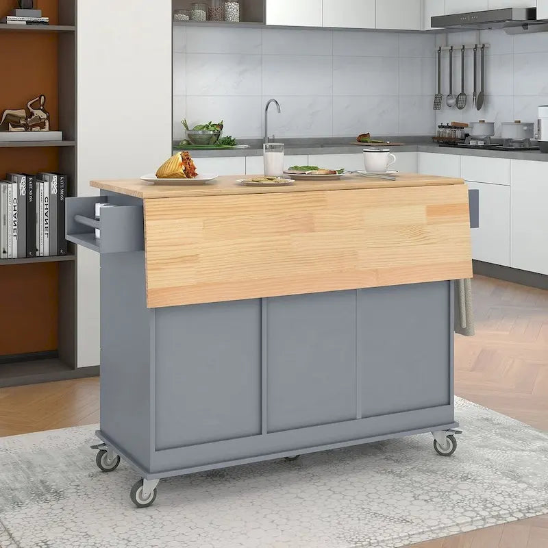 Mobile Kitchen Island on Wheels with Drop Leaf and Solid Wood Top - image 9