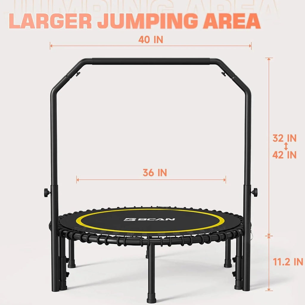 BCAN 450/550 LBS Foldable Mini Trampoline, 40"/48" Fitness Trampoline with Bungees, U Shape Adjustable Foam Handle, Stable & Quiet Exercise Rebounder for Adults Indoor/Outdoor Workout - image 84