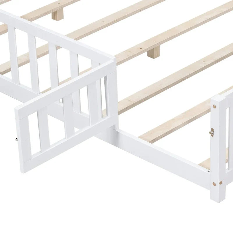 Kids' Full-Size Wooden Floor Bed with Fence and Door - image 19