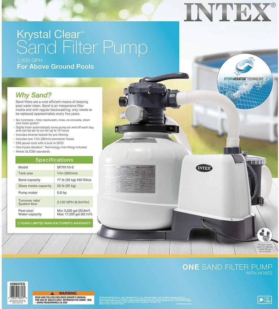 Intex 26651EG Krystal Clear 16 Inch 3,000 GPH Above Ground Pool Sand Filter Pump with Automatic Timer, GFCI, and 6 Function C