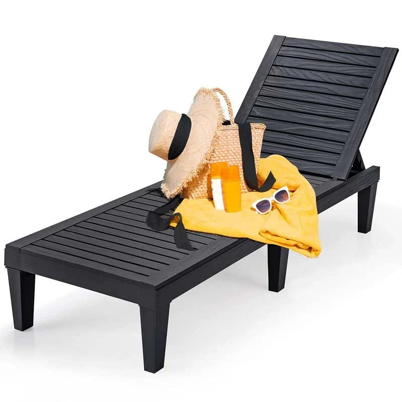 Outdoor Chaise Lounge Chair Patio Recliner Adjustable With 5 Positions Wood Texture Design Waterproof Easy To Assemble - Comf